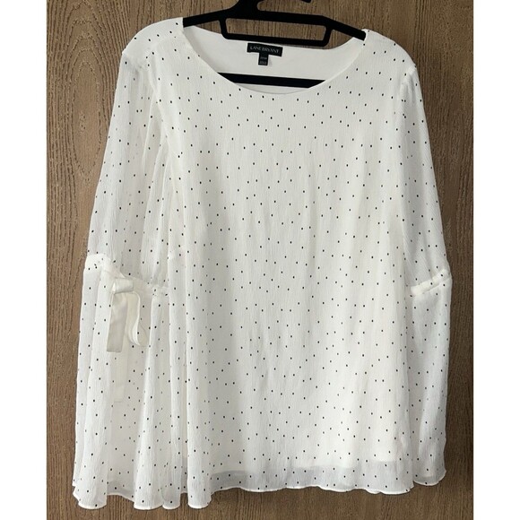 Plus Size 22/24 Long Bell Sleeve White Polka Dot Chiffon Top/blouse Lane Bryant - Picture 1 of 13